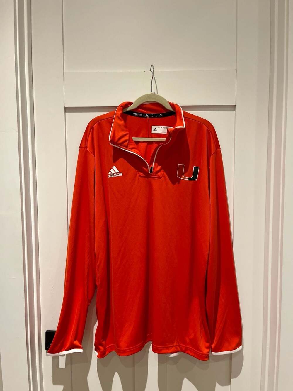 Adidas Miami Hurricanes Climalite 1/4 Zip Long Sleeve Pullover Jacket